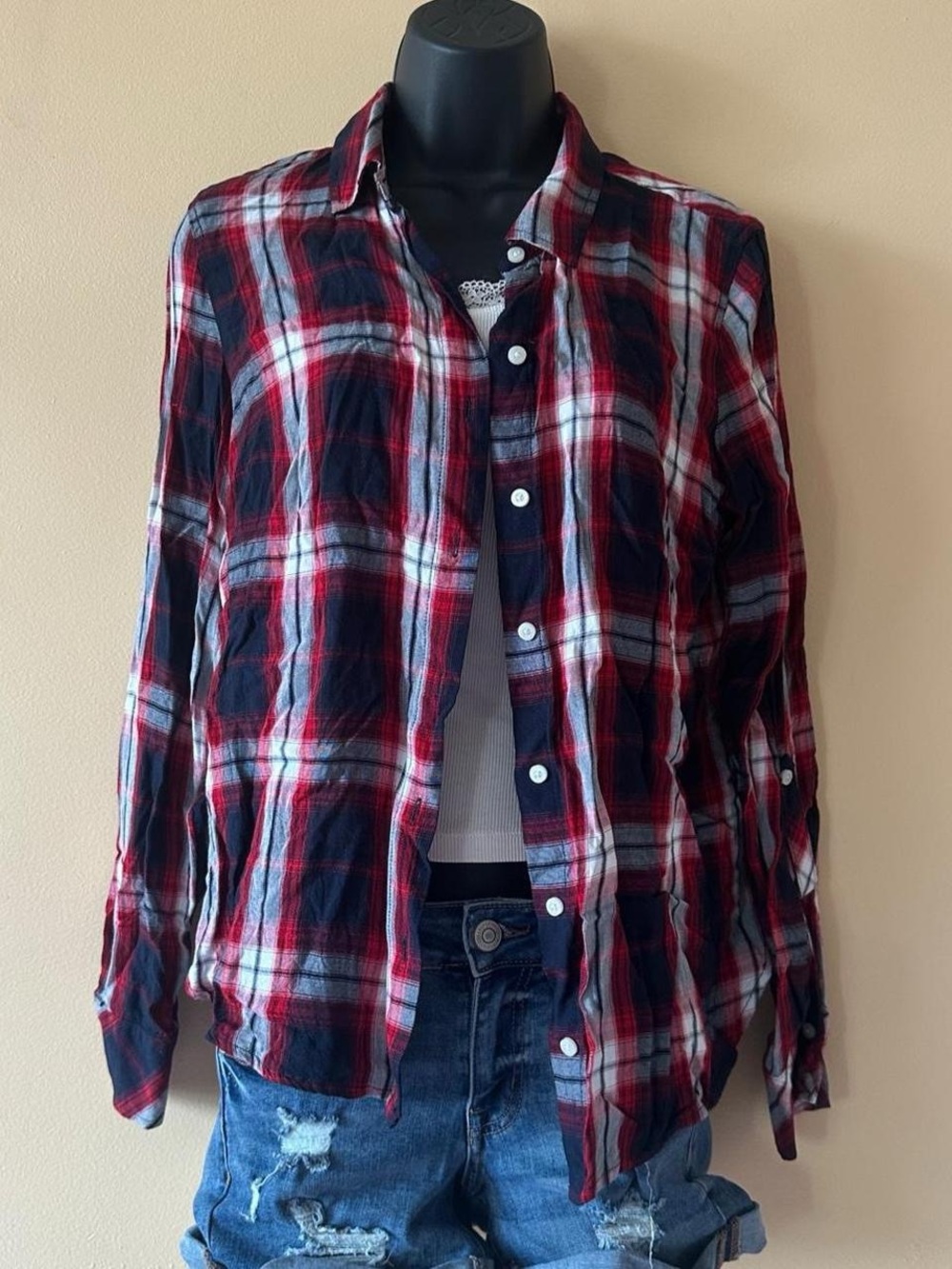 Tommy Hilfiger Red & Black Flannel Button-Up Women’s Small